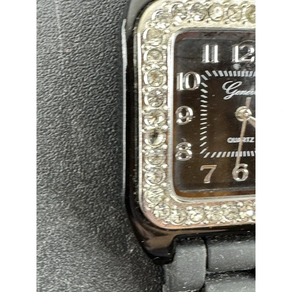Geneva quartz square watch black face rhinestone bezel‎ sports band works